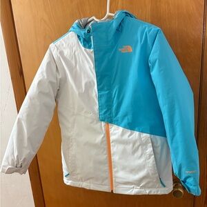 The North Face Turquoise Jacket with Orange Logo